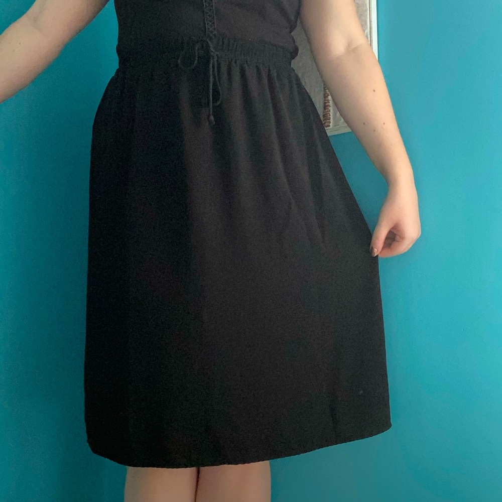 Midi Black Skirt with Drawstring Waist